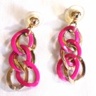 Hot Pink and Gold Link Dangle Pierced Earrings (BD2)