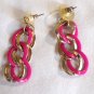Hot Pink and Gold Link Dangle Pierced Earrings (BD2)