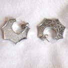 Silver Tone Swirl Pattern Half Hoop Pierced Earrings (BD2)
