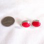 Silver Tone with Red Center Oval Pierced Earrings (BD2)