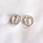 Silver Tone with Red Center Oval Pierced Earrings (BD2)