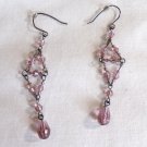 Bronze Metal and Pink Bead Dangle Earrings (BD2)