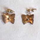 Gold Tone with Clear Stone in Center Butterfly Dangle Pierced Earrings (BD2) Gold Tone with Clear Stone in Center Butterfly Dangle Pierced Earrings (BD2)