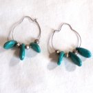 Turquoise Stone and Silver Bead on Silver Hoop Pierced Earrings (BD2) Turquoise Stone and Silver Bead on Silver Hoop Pierced Earrings (BD2)