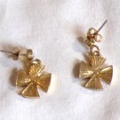 Gold Tone Cross with Clear Stone Pierced Earrings (BD2)