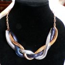 Blue, Gold and Silver Metal Braided / Twisted Snake Necklace 20" (BD1) Blue, Gold and Silver Metal Braided / Twisted Snake Necklace 20" (BD1)