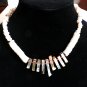 White and Brown Shiny Shell Necklace Some Round, Rectangular and Different Sizes 18" (BD1)