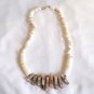 White and Brown Shiny Shell Necklace Some Round, Rectangular and Different Sizes 18" (BD1)