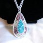 Sarah Coventry Pendant Necklace Silver Shangri-La Turquoise With Purple & Clear Stones 27" (BD1)
