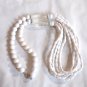 Five Strand Rectangle and Round White Beaded Necklace with Clear Barrel Beads (BD1)