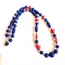 Navy Blue, Cinnamon and Faux Pearl Beaded Necklace (BD1) Navy Blue, Cinnamon and Faux Pearl Beaded Necklace (BD1)