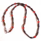 Dark Marble Beads and Maroon Beads with Antique Color Silver Necklace (BD2) Dark Marble Beads and Maroon Beads with Antique Color Silver Necklace (BD2)