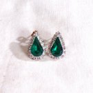 Clear Stone with Green / Emerald Stone Tear Drop Shaped Pierced Earrings (BD2) Clear Stone with Green / Emerald Stone Tear Drop Shaped Pierced Earrings (BD2)