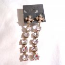 Cross With 5 Clear Stones Dangle Pierced Earrings (BD2)
