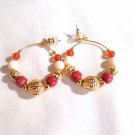 Avon Gold Tone Hoop Earrings with Gold Balls, Faux Ivory and Carnelian Beads (BD2) Avon Gold Tone Hoop Earrings with Gold Balls, Faux Ivory and Carnelian Beads (BD2)
