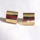 Gold Tone Square They Resemble Cuff Links Pierced Earrings (BD2)