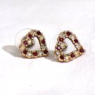 Gold Tone Avon Red/Ruby Heart with Clear Rhinestones Pierced Earrings (BD2)