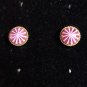 Tiny Pink with Sunburst Style Stud Pierced Earrings (BD2)