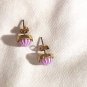 Tiny Pink with Sunburst Style Stud Pierced Earrings (BD2)