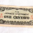 The Japanese Government One Centavo P /AE WWII Military Currency Philippines Occupation Note BD3