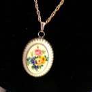 Floral Oval Cameo Porcelain with Gold Tone Chain Necklace 12" (BD3) Floral Oval Cameo Porcelain with Gold Tone Chain Necklace 12" (BD3)