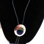 Western Silver Oval Peacock Feather Bolo Balck Rope with Silver Ends Necklace 18" (BD3)