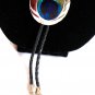 Western Silver Oval Peacock Feather Bolo Balck Rope with Silver Ends Necklace 18" (BD3)