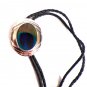 Western Silver Oval Peacock Feather Bolo Balck Rope with Silver Ends Necklace 18" (BD3)