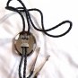 Western Silver Oval Peacock Feather Bolo Balck Rope with Silver Ends Necklace 18" (BD3)