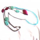 Turquoise and Burgundy with Light Blue Beads 2 Strand Necklace (BD3) Turquoise and Burgundy with Light Blue Beads 2 Strand Necklace (BD3)