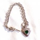 Silver Heart with Green Stone Center Bracelet (BD3)