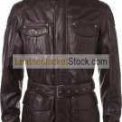 Men's belted Dark Brown Leather Jacket