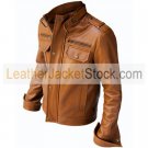 New Men's Classical Brown Biker Leather Jacket Fine quality Leather
