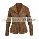Brown Genuine Italian Leather with White Stitching Biker Leather Jacket