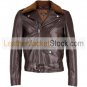 Men's Brown Lightweight Shearling Collar Biker Leather Jacket