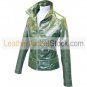 Women's Belted Green Retro Short Leather Jacket