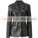 Women's 4 Button Blazer Leather Jacket