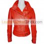 Women's Red Biker Leather Jacket