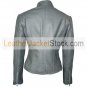 Women's Tab Collar Gray Biker Leather Jacket