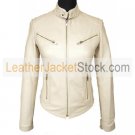 Women's Tab Collar Mesa Cream Biker Leather Jacket