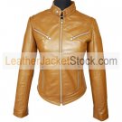 Women's Tab Collar Soft Tan Biker Leather Jacket