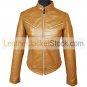 Women's Tab Collar Soft Tan Biker Leather Jacket