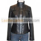 Women's Tab Button Biker Leather Jacket