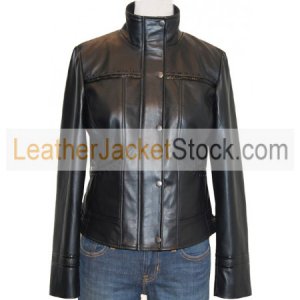 Women's Tab Button Biker Leather Jacket
