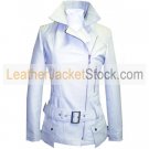 Women's Belted White Biker Leather Jacket