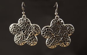 Image Silver Colour Fret Work Flower Earrings
