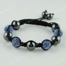 1XLight Blue CZECH Crystal Disco Ball Hematite Adjustable European Bracelet