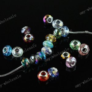 Mixed Colors AB Crystal Glass Faceted Big Hole Beads Finding Fit Charm Bracelet