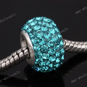 TURQUOISE  CRYSTAL 925 SILVER CHARM EUROPEAN BEAD FIT BRACELET 1PC