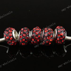 20X RED CRYSTAL RESIN BLACK BEADS FINDING FIT BRACELET
